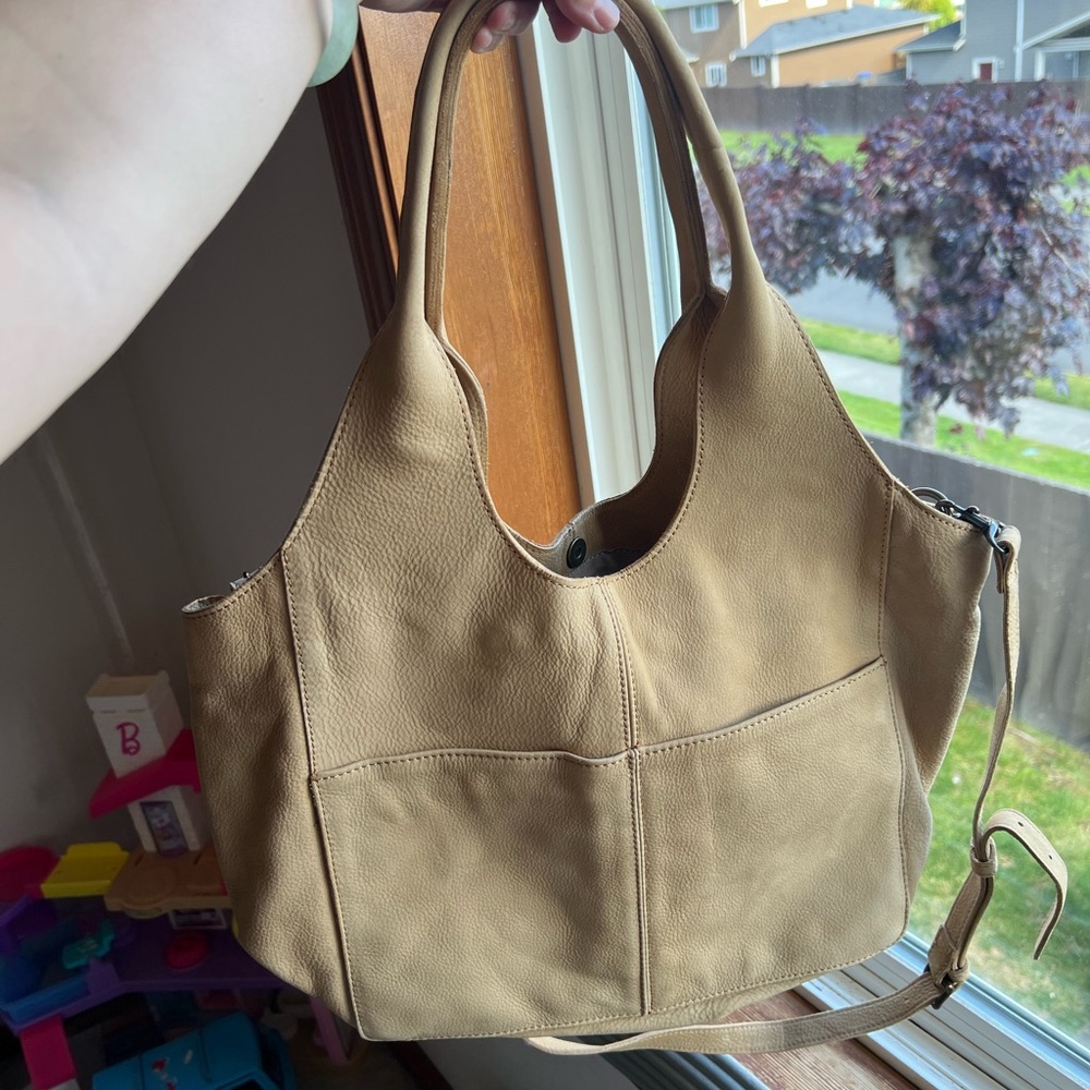 Able Classic Beige Leather Tote Shoulder Bag